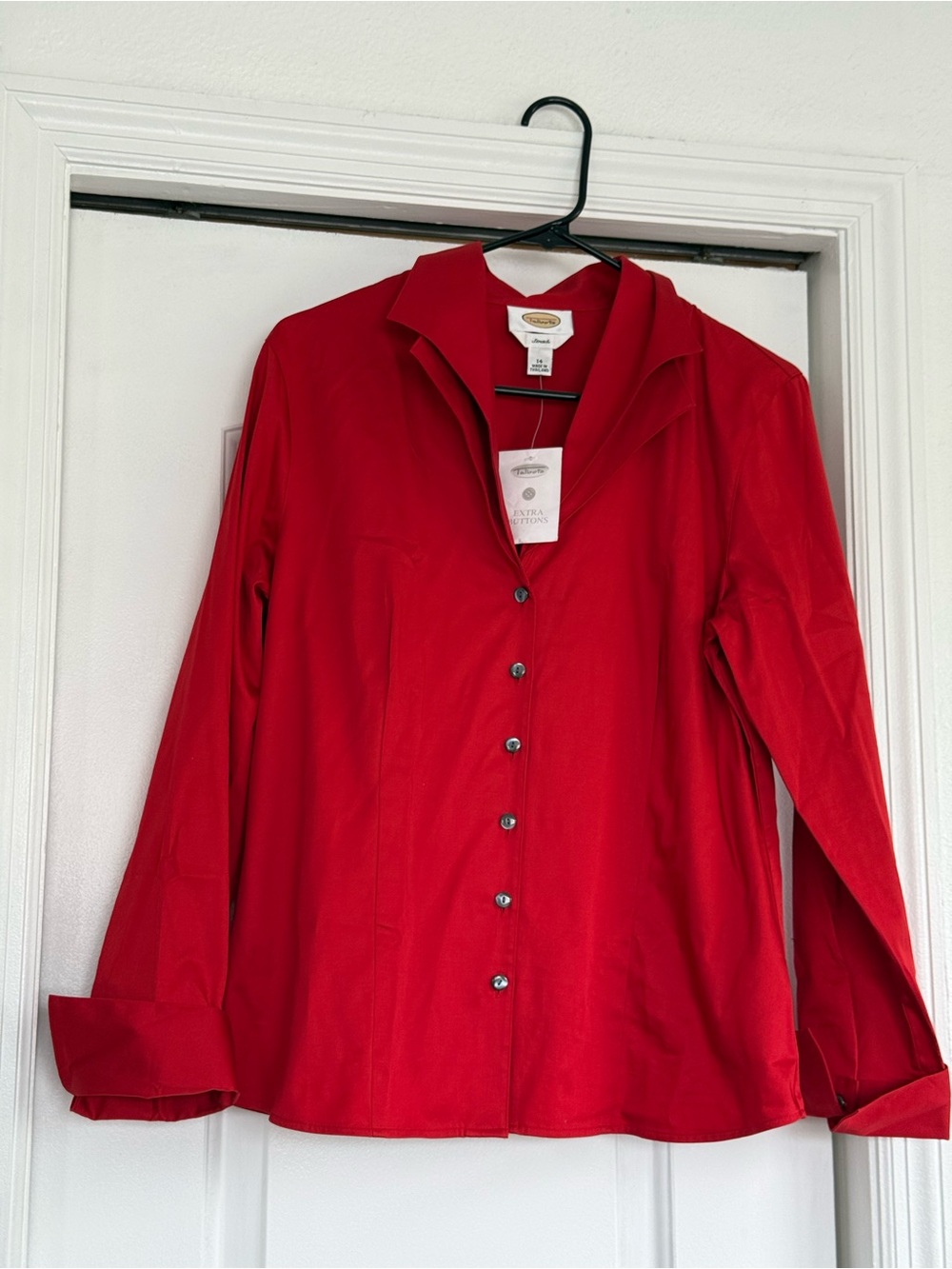 Talbots Bright Red Button-Front Collared Blouse